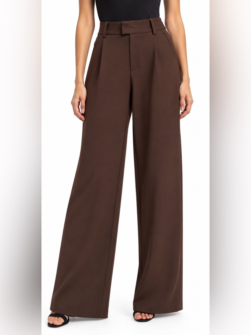 Good American Scuba Wide Leg Pleated Trousers In Dark Cocoa Size 8/29